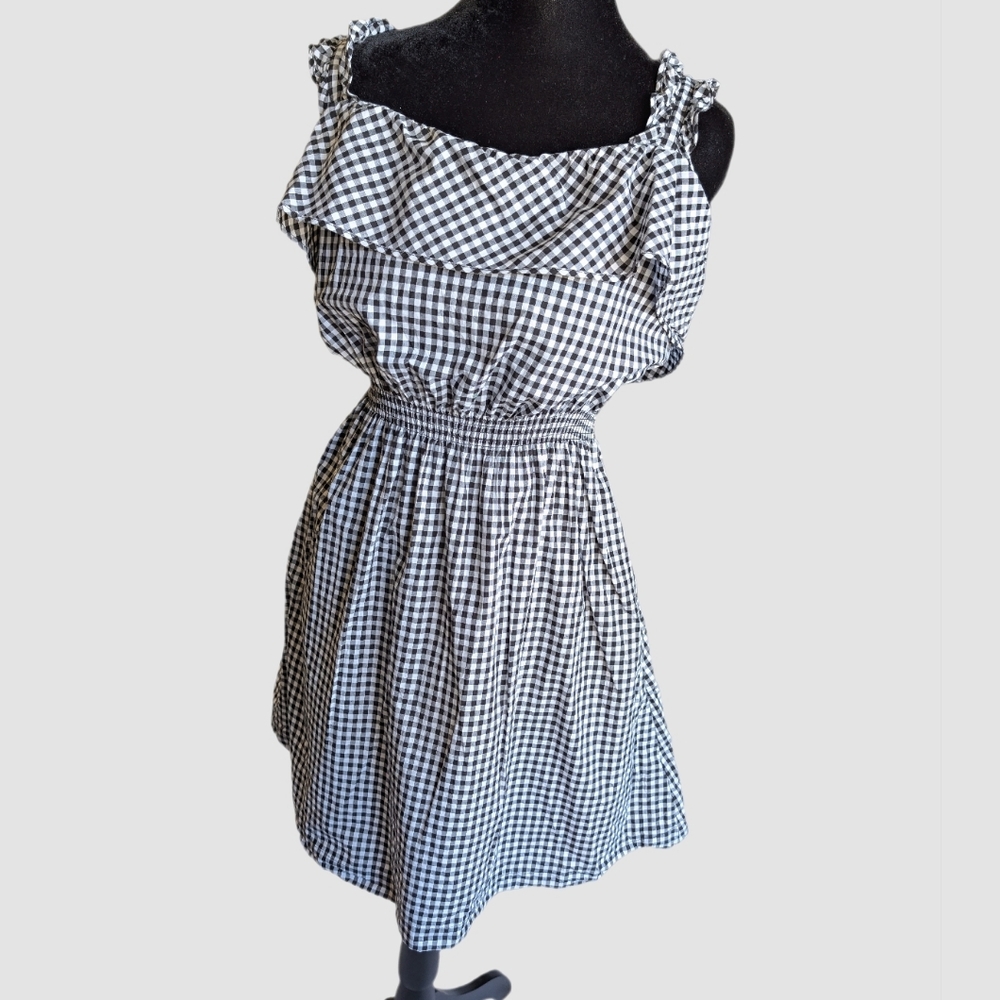 7 For All Man Kind Gingham Ruffle Dress Mini Sz Large Cottagecore Plaid Prairie